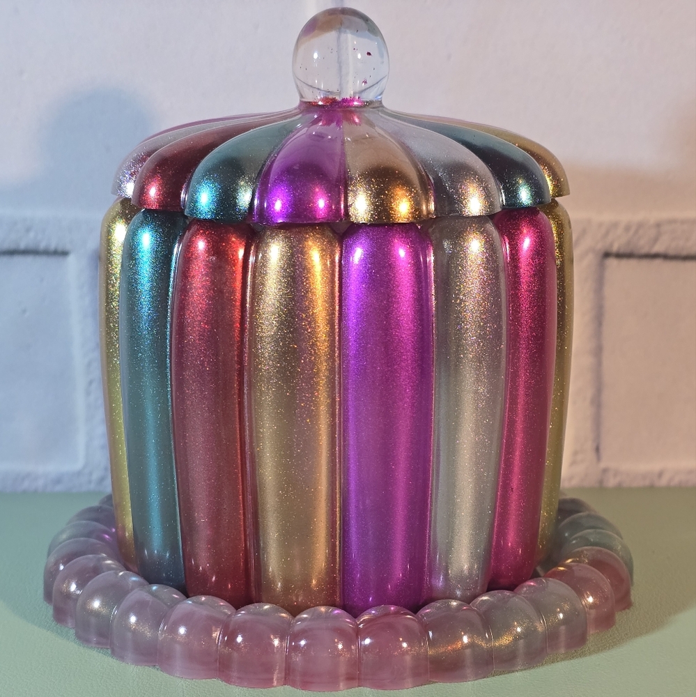 Hand Crafted Resin Rainbow Jar with Tray